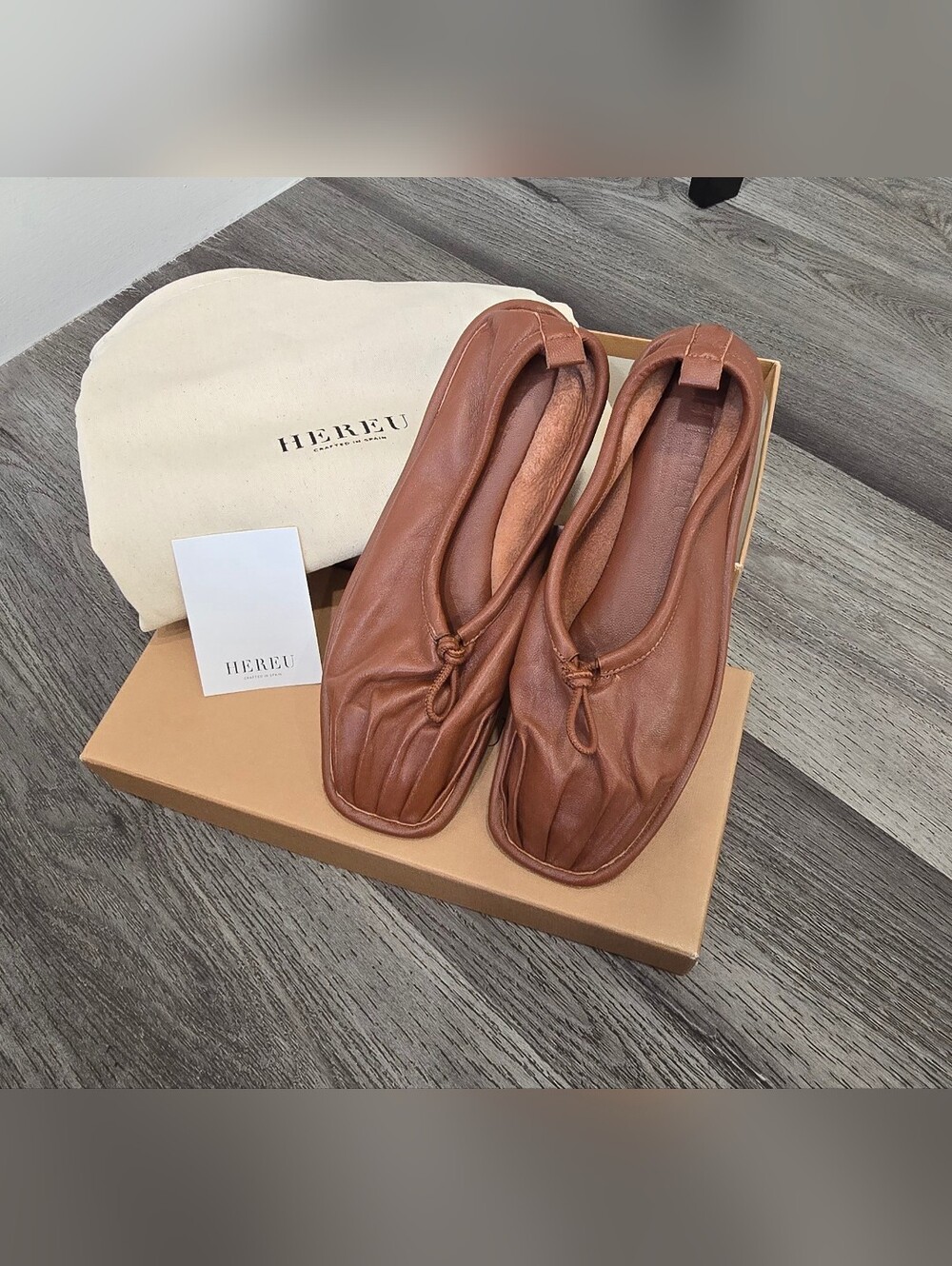HEREU Puntera Pleat-Toe Leather Ballet Flats Chestnut Brown Size 35 / US 5 - Picture 4 of 10
